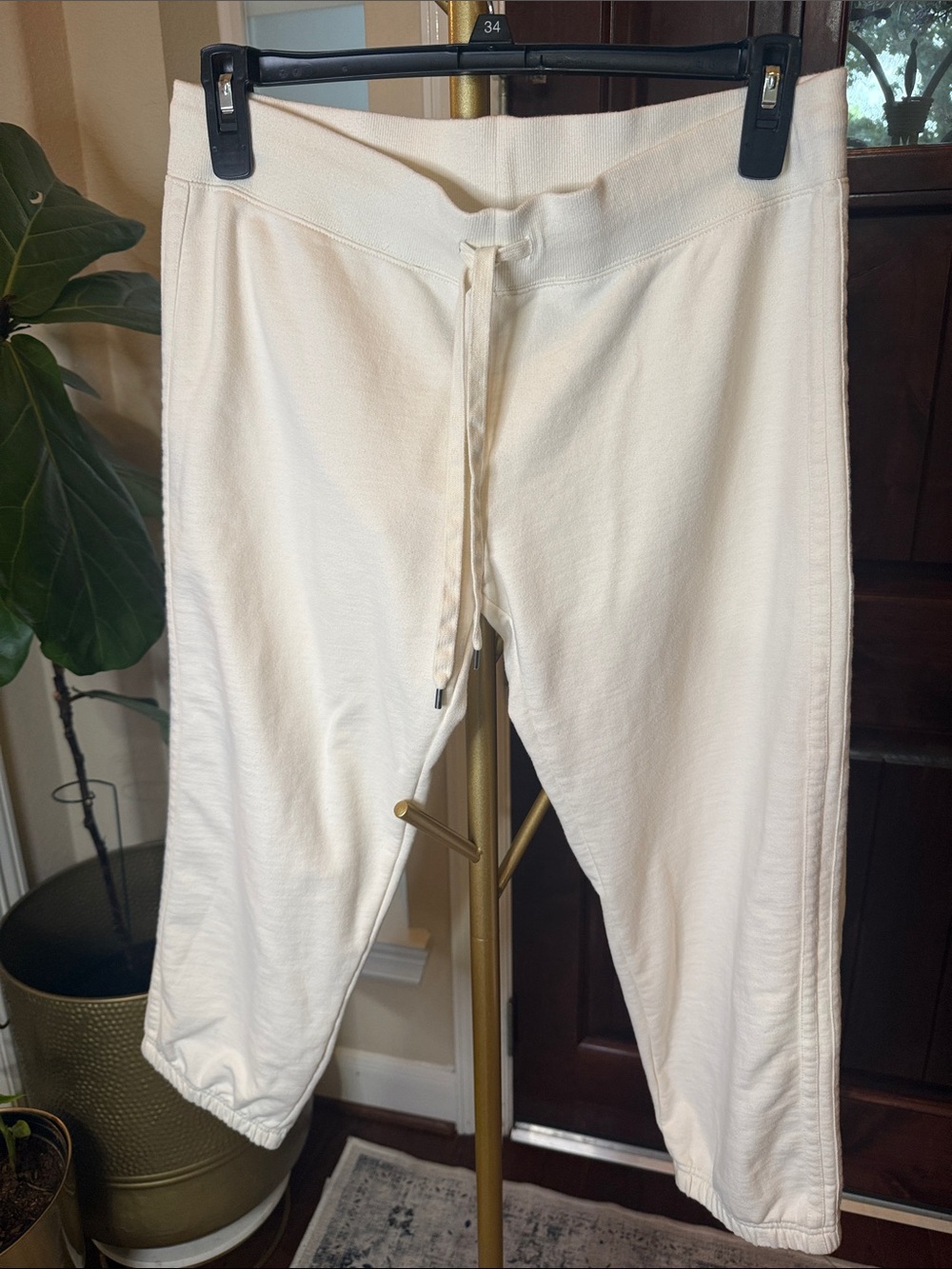 Norma Kamali Cream Jog Track Pants, Drawstring Joggers Size L